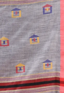 Handloom Pure Cotton Saree in Light Grey