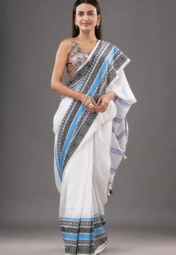 Handloom Pure Cotton Saree in White