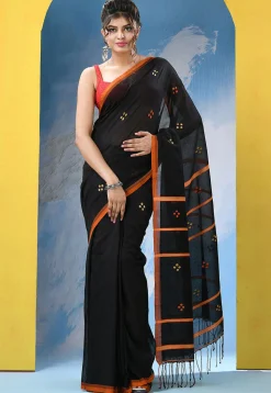 Handloom Pure Cotton Saree in Black