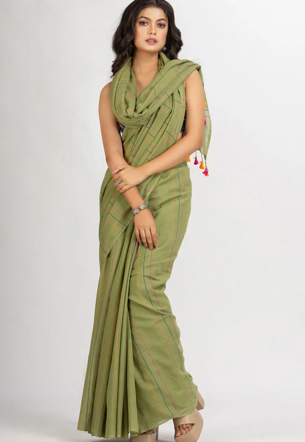Handloom Pure Cotton Saree in Green