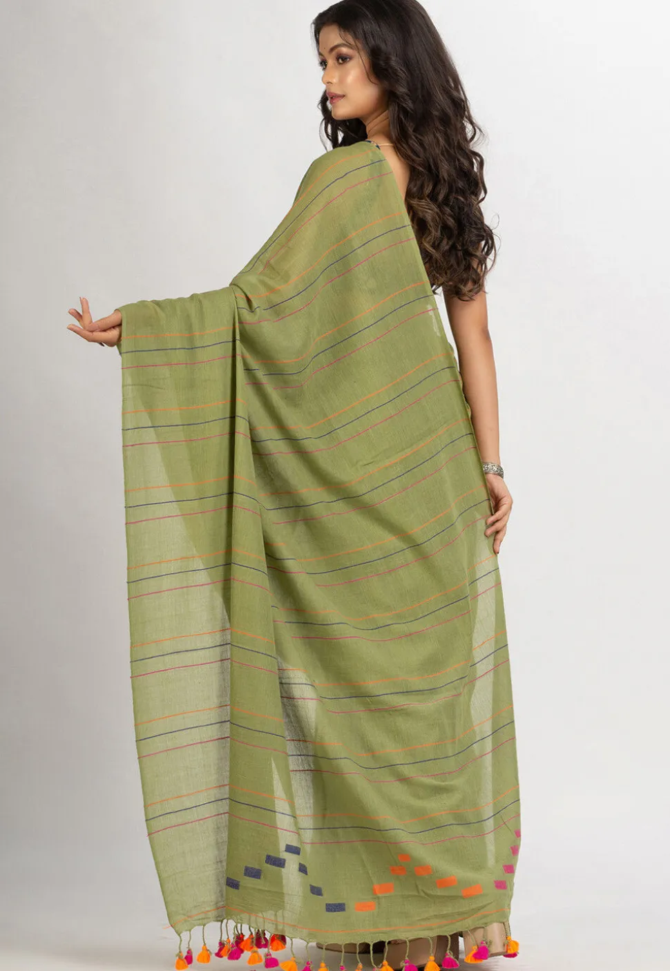 Handloom Pure Cotton Saree in Green