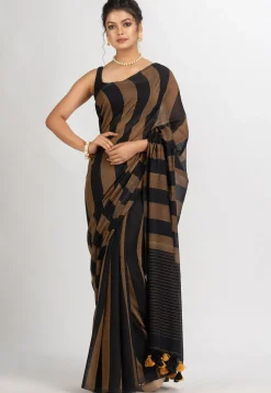 Handloom Pure Cotton Saree in Brown and Black