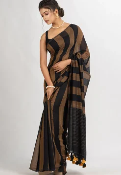 Handloom Pure Cotton Saree in Brown and Black