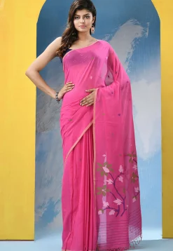 Handloom Pure Cotton Saree in Pink