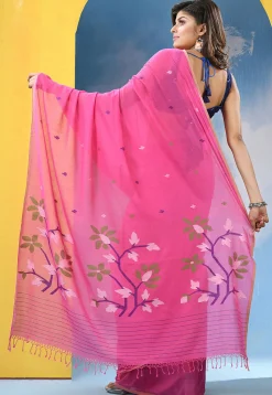 Handloom Pure Cotton Saree in Pink