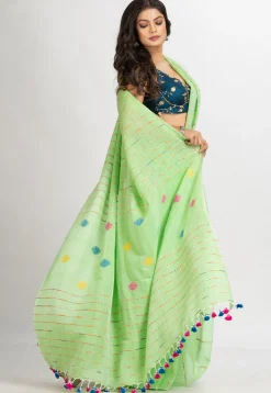 Handloom Pure Cotton Saree in Light Green