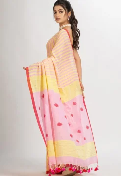 Handloom Pure Cotton Saree in Pink and Yellow