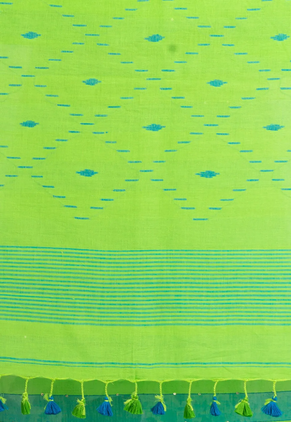 Handloom Pure Cotton Saree in Light Green and Green