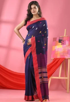 Handloom Pure Cotton Saree in Navy Blue