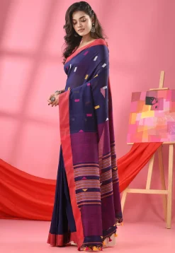 Handloom Pure Cotton Saree in Navy Blue