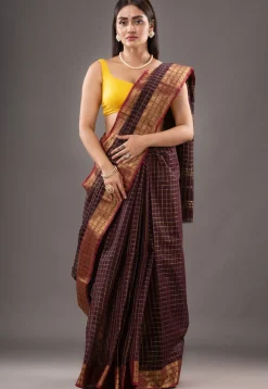 Handloom Pure Cotton Tant Saree in Dark Purple