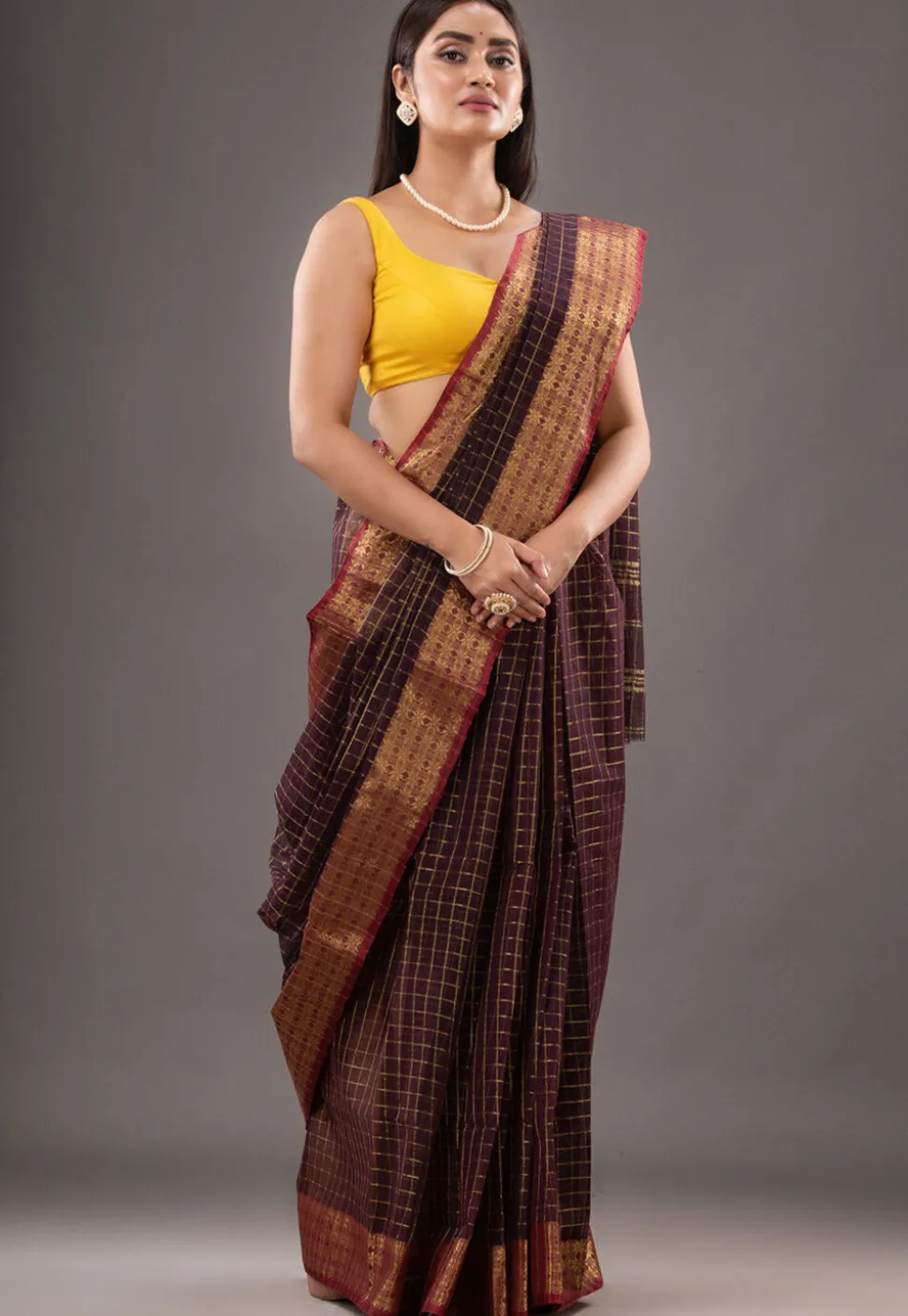 Handloom Pure Cotton Tant Saree in Dark Purple