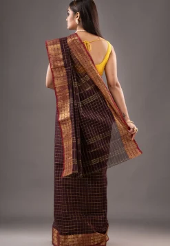 Handloom Pure Cotton Tant Saree in Dark Purple