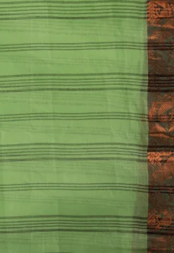 Handloom Pure Cotton Tant Saree in Light Olive Green