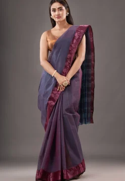Handloom Pure Cotton Tant Saree in Purple