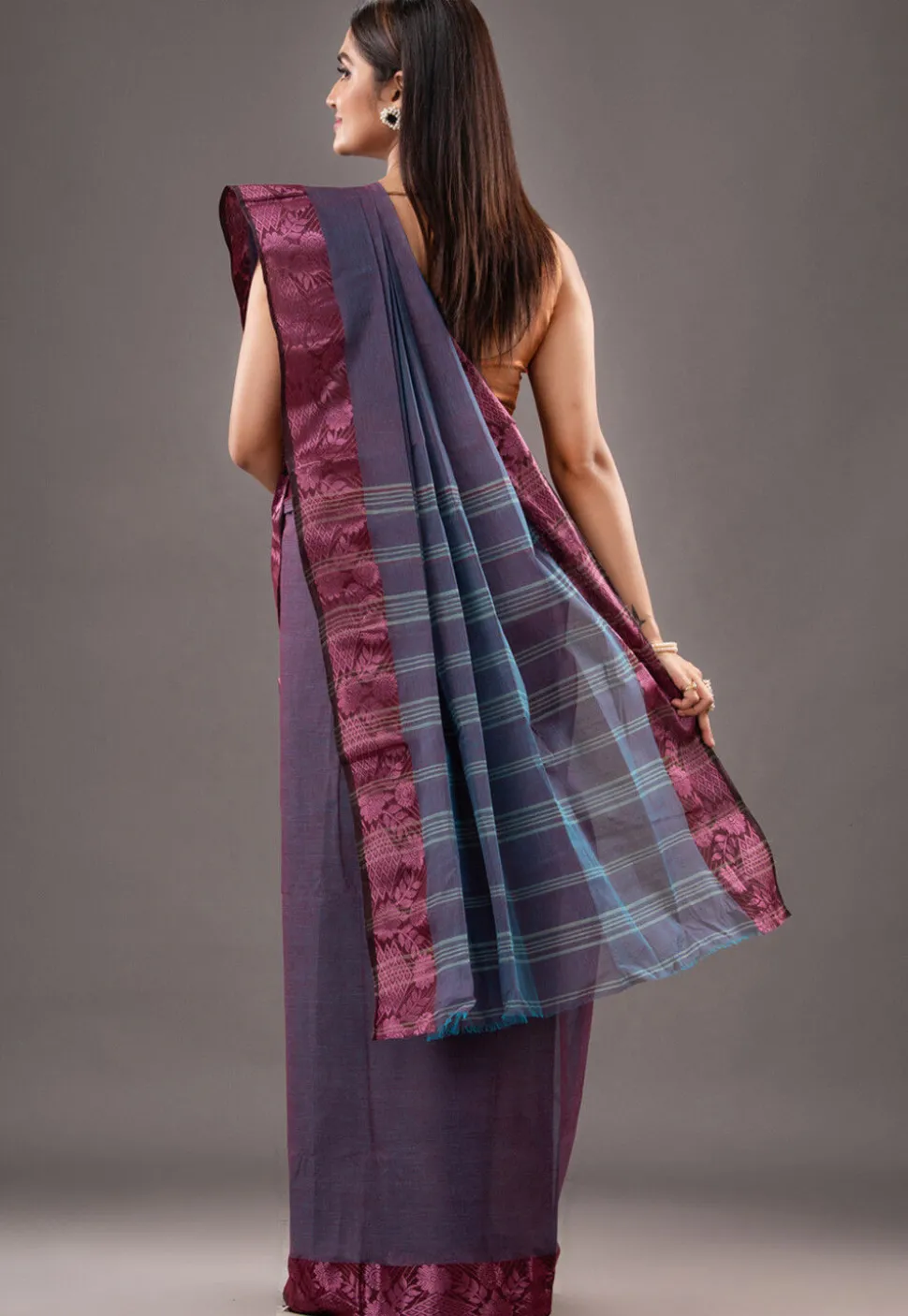 Handloom Pure Cotton Tant Saree in Purple