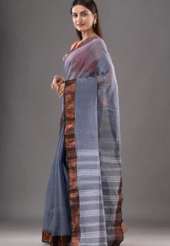Handloom Pure Cotton Tant Saree in Grey