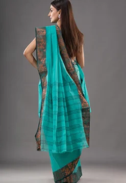 Handloom Pure Cotton Tant Saree in Sky Blue