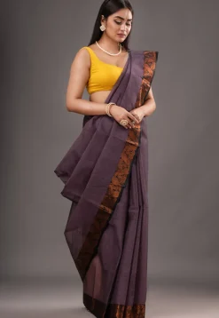 Handloom Pure Cotton Tant Saree in Dark Purple