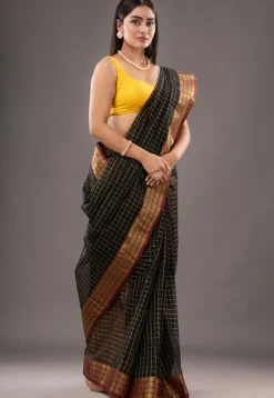 Handloom Pure Cotton Tant Saree in Black