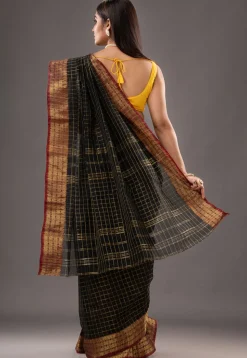 Handloom Pure Cotton Tant Saree in Black