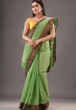 Handloom Pure Cotton Tant Saree in Green