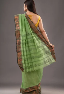 Handloom Pure Cotton Tant Saree in Green