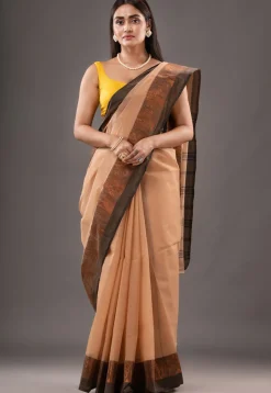 Handloom Pure Cotton Tant Saree in Peach