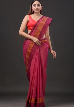 Handloom Pure Cotton Tant Saree in Pink