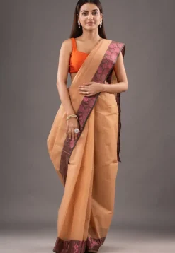 Handloom Pure Cotton Tant Saree in Beige