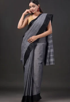 Handloom Pure Cotton Tant Saree in Grey