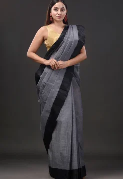 Handloom Pure Cotton Tant Saree in Grey