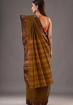Handloom Pure Cotton Tant Saree in Olive Green