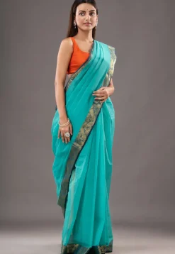 Handloom Pure Cotton Tant Saree in Sea Green