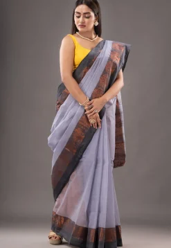 Handloom Pure Cotton Tant Saree in Grey