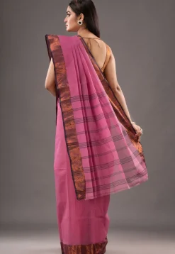 Handloom Pure Cotton Tant Saree in Pink