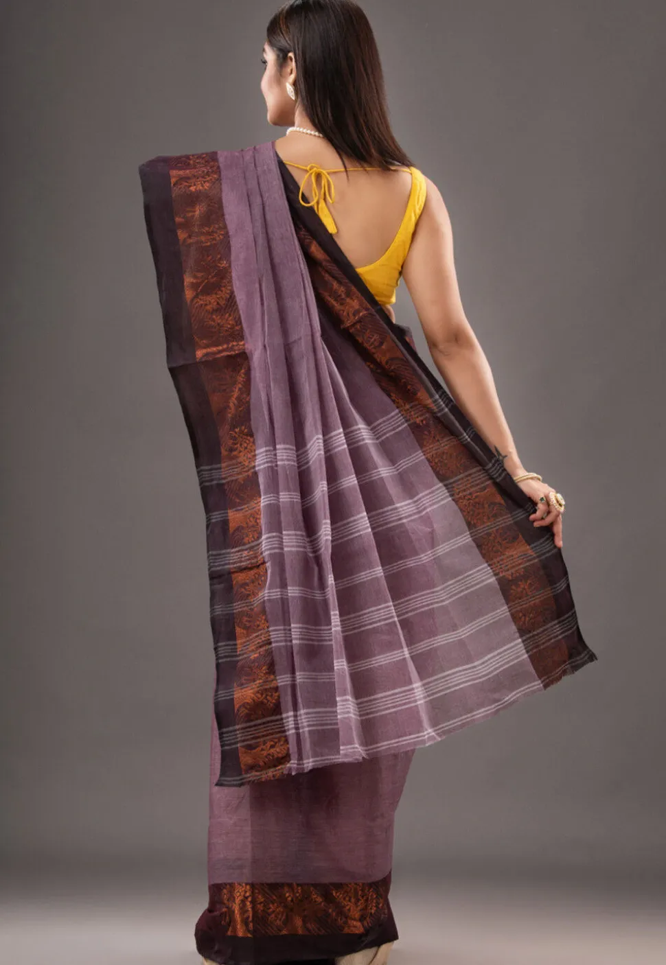 Handloom Pure Cotton Tant Saree in Purple