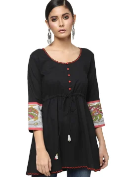 Handloom Pure Cotton Tunic in Black