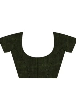 Handloom Pure Linen Saree in Dark Olive Green