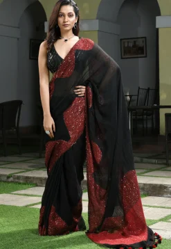 Handloom Pure Linen Saree in Black