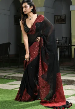 Handloom Pure Linen Saree in Black