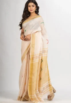 Handloom Pure Linen Saree in Cream