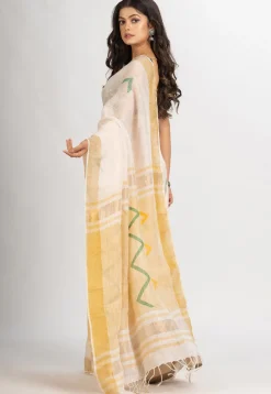 Handloom Pure Linen Saree in Cream