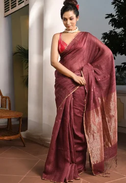 Handloom Pure Matka Silk Saree in Old Rose