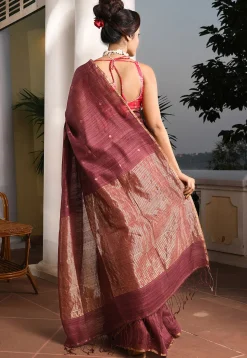 Handloom Pure Matka Silk Saree in Old Rose