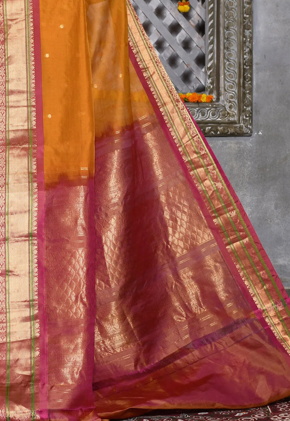 Handloom Pure Silk Cotton Gadwal Saree in Mustard