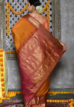 Handloom Pure Silk Cotton Gadwal Saree in Mustard
