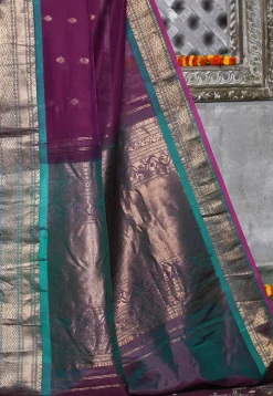 Handloom Pure Silk Cotton Gadwal Saree in Dark Purple