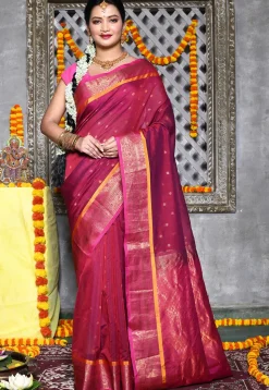 Handloom Pure Silk Cotton Gadwal Saree in Magenta