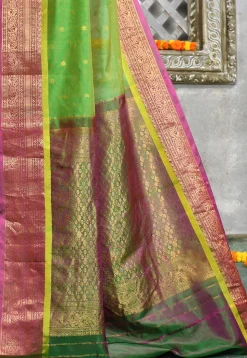 Handloom Pure Silk Cotton Gadwal Saree in Light Green